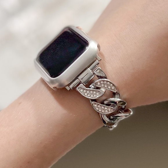 Silver Crystal Cuban Apple Watch Band (38/40/41mm) - Picture 1 of 7